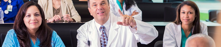 doctor asking a question in a lecture