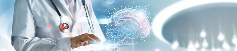 neurology doctor graphic with brain hologram